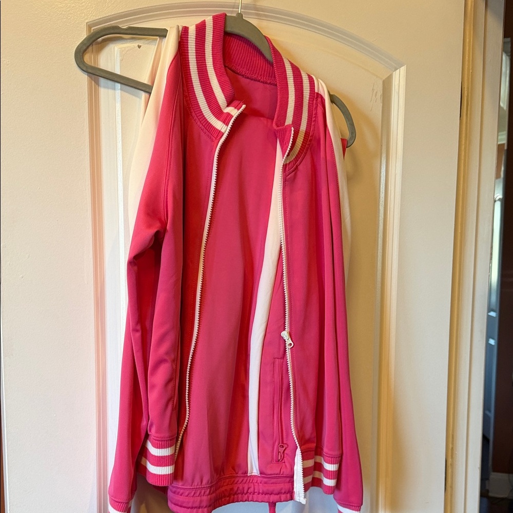 Hot Pink Zip-Up Track Jacket and pants with White Trim
